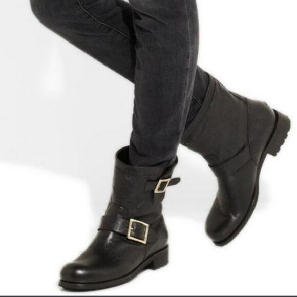 Jimmy Choo Black Biker Boots Moto Combat Buckle Croc Embossed 36.5 $1195 - Picture 13 of 13